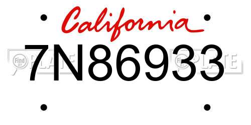 7N86933 California License Plate