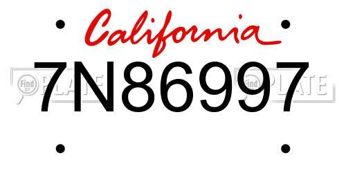 7N86997 California License Plate