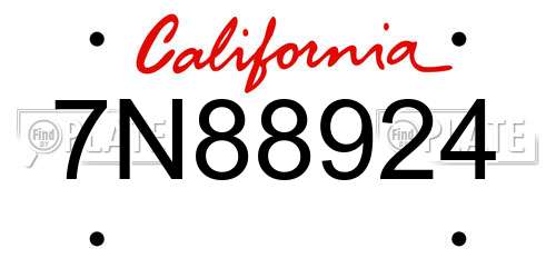 7N88924 California License Plate