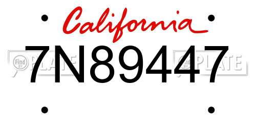 7N89447 California License Plate