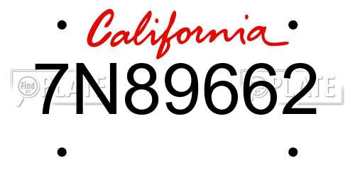 7N89662 California License Plate