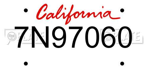 7N97060 California License Plate
