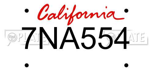 7NA554 California License Plate
