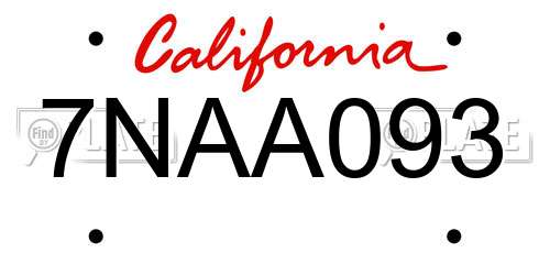 7NAA093 California License Plate