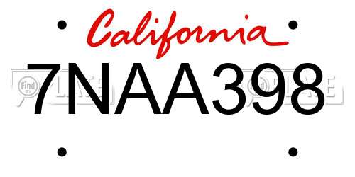7NAA398 California License Plate