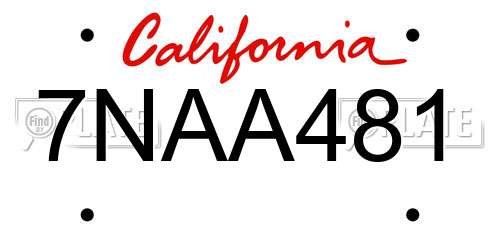 7NAA481 California License Plate