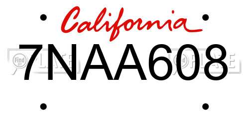 7NAA608 California License Plate
