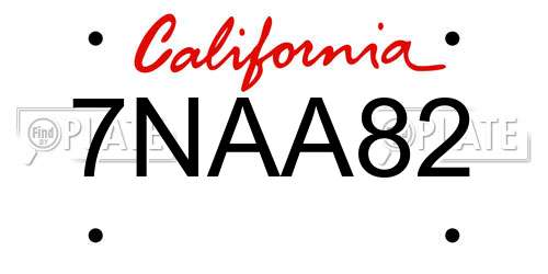 7NAA82 California License Plate