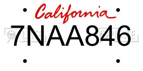 7NAA846 California License Plate