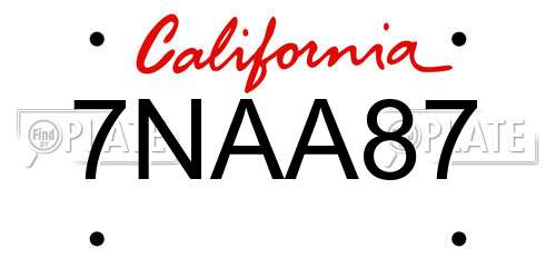 7NAA87 California License Plate