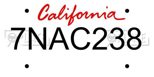 7NAC238 California License Plate