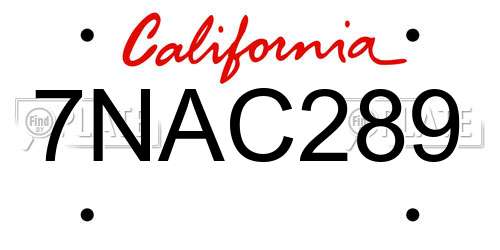 7NAC289 California License Plate