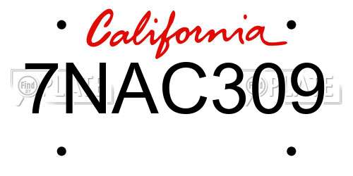 7NAC309 California License Plate
