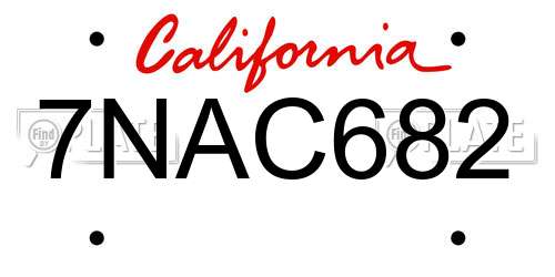 7NAC682 California License Plate