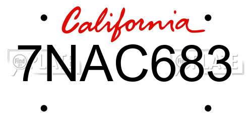 7NAC683 California License Plate