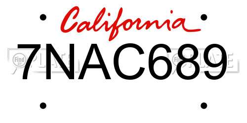 7NAC689 California License Plate