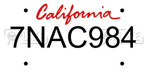 7NAC984 California License Plate