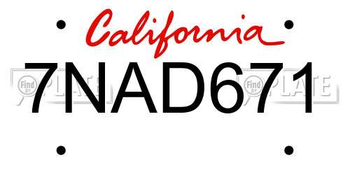 7NAD671 California License Plate