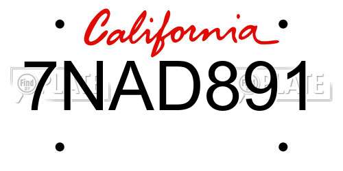 7NAD891 California License Plate