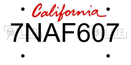 7NAF607 California License Plate