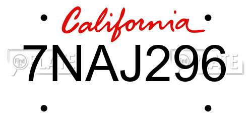 7NAJ296 California License Plate