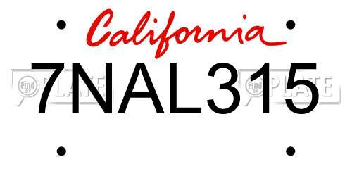 7NAL315 California License Plate