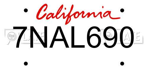 7NAL690 California License Plate