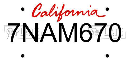 7NAM670 California License Plate