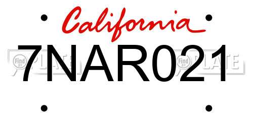 7NAR021 California License Plate