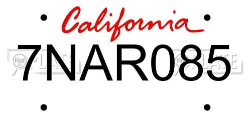 7NAR085 California License Plate