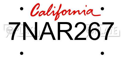 7NAR267 California License Plate
