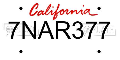 7NAR377 California License Plate