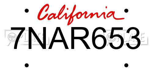 7NAR653 California License Plate