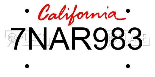 7NAR983 California License Plate