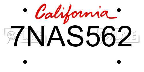 7NAS562 California License Plate