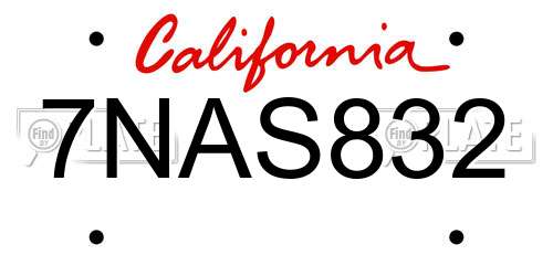 7NAS832 California License Plate