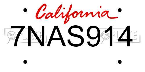 7NAS914 California License Plate