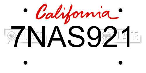 7NAS921 California License Plate