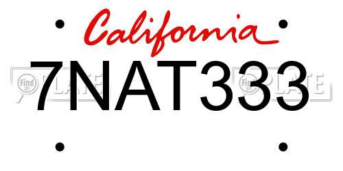 7NAT333 California License Plate