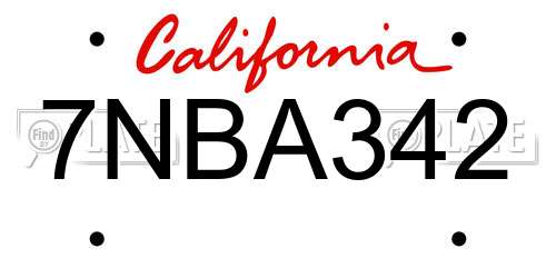 7NBA342 California License Plate