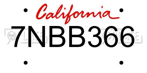 7NBB366 California License Plate