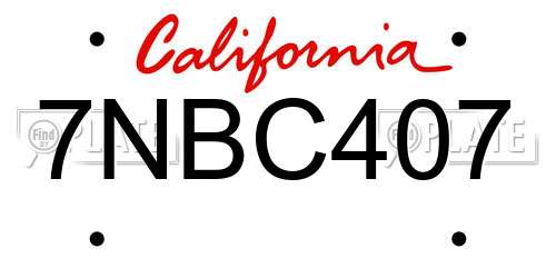 7NBC407 California License Plate