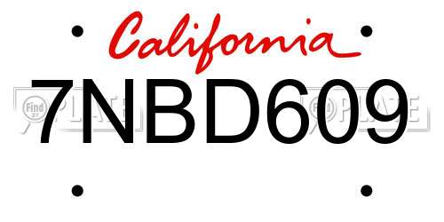 7NBD609 California License Plate