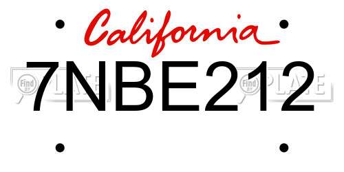 7NBE212 California License Plate