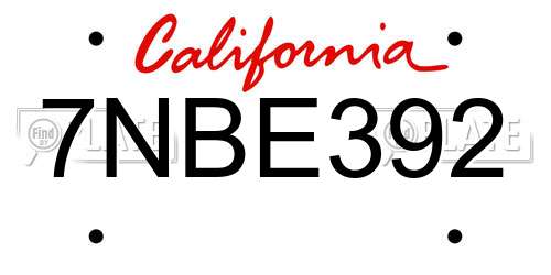 7NBE392 California License Plate