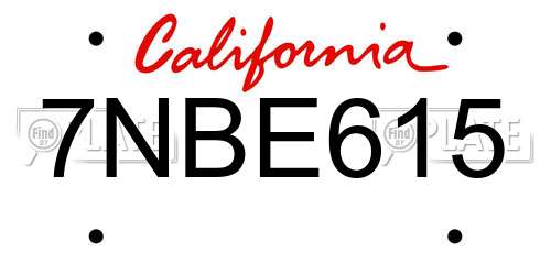 7NBE615 California License Plate