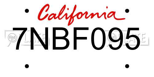7NBF095 California License Plate