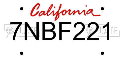 7NBF221 California License Plate