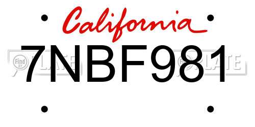 7NBF981 California License Plate