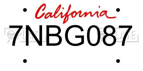 7NBG087 California License Plate
